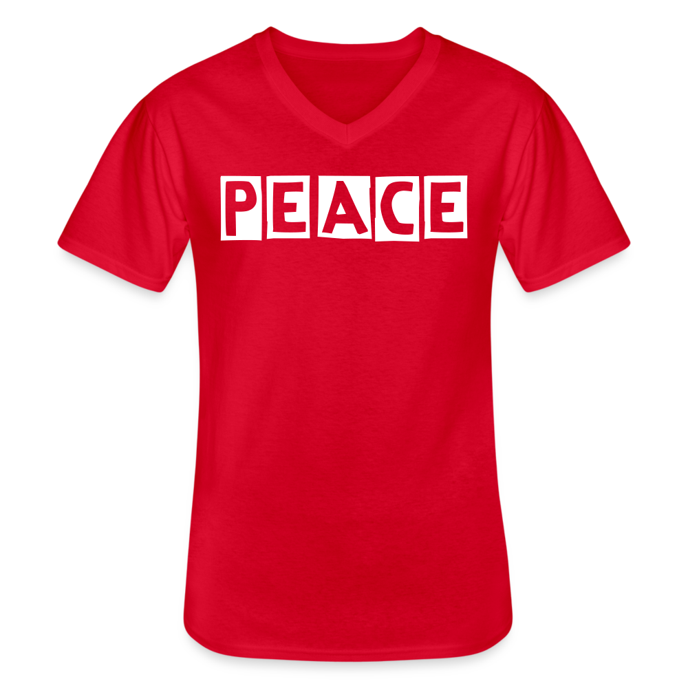 PEACE - Klassisches Männer-T-Shirt mit V-Ausschnitt - Rot