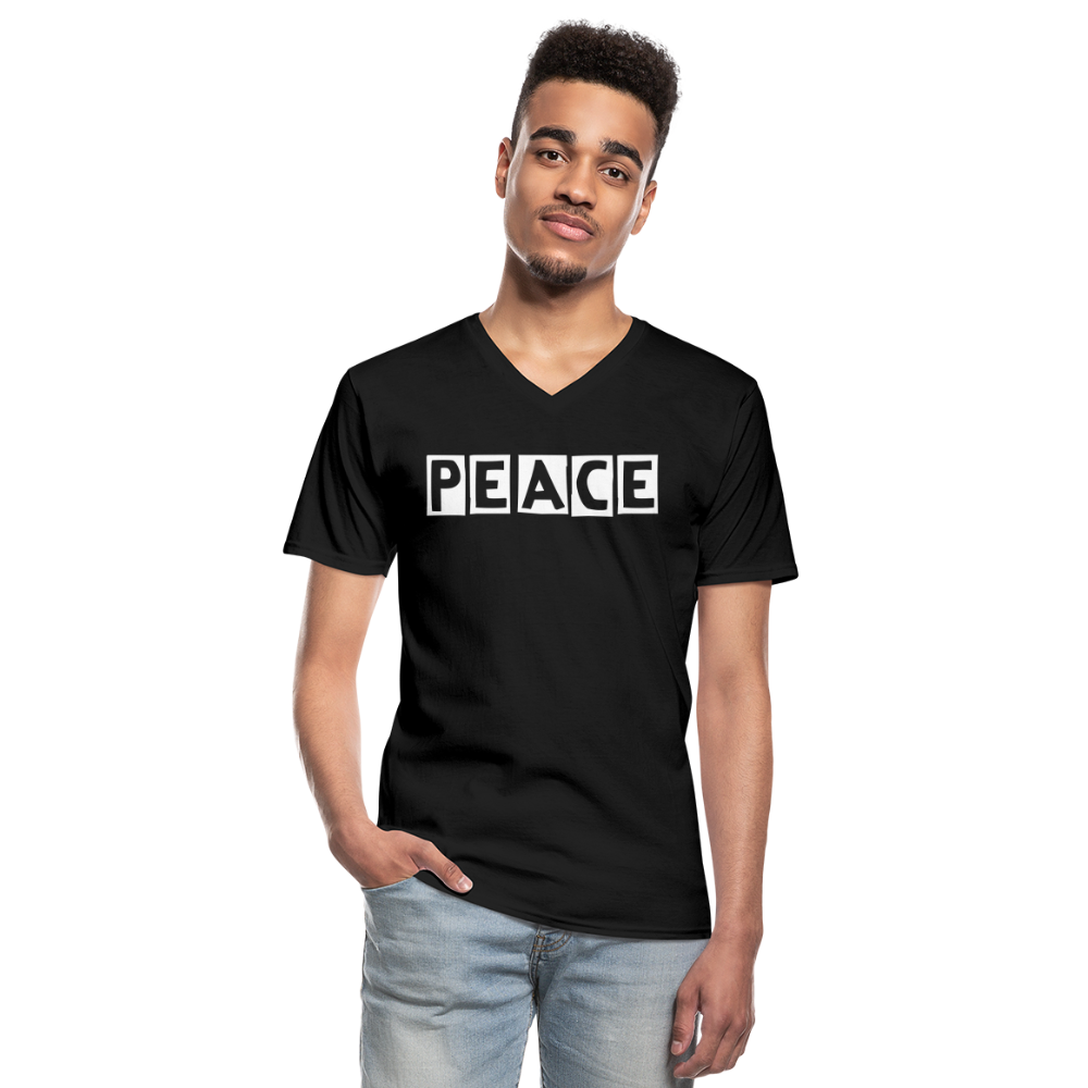 PEACE - Klassisches Männer-T-Shirt mit V-Ausschnitt - Schwarz