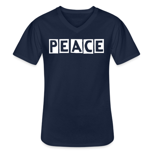 PEACE - Klassisches Männer-T-Shirt mit V-Ausschnitt - Navy