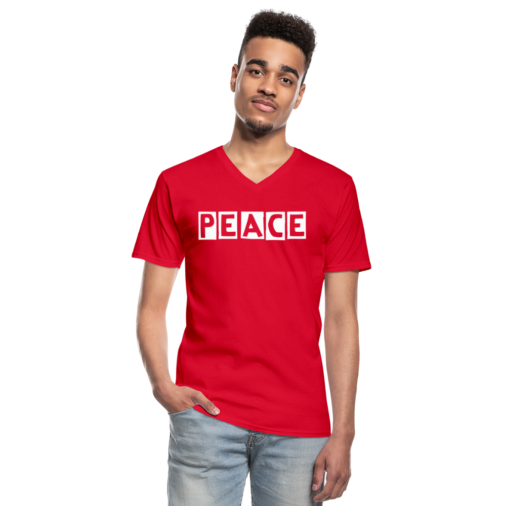 PEACE - Klassisches Männer-T-Shirt mit V-Ausschnitt - Rot