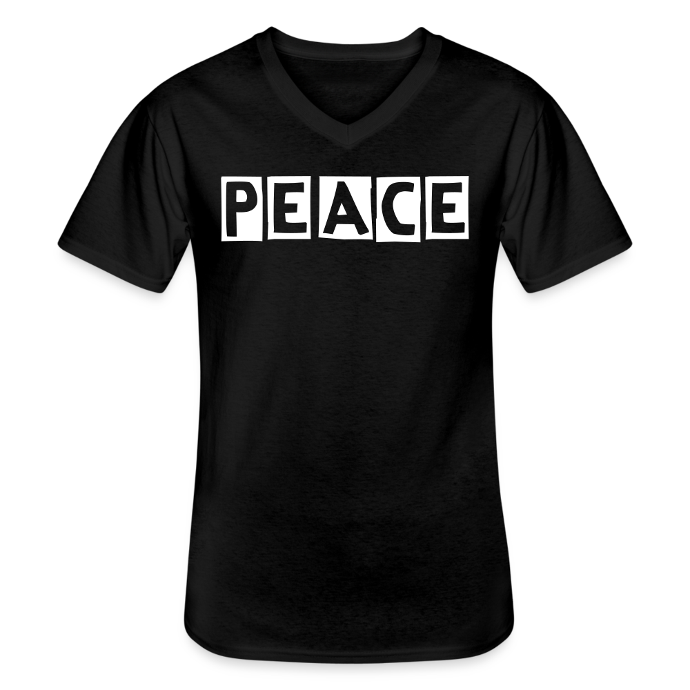 PEACE - Klassisches Männer-T-Shirt mit V-Ausschnitt - Schwarz