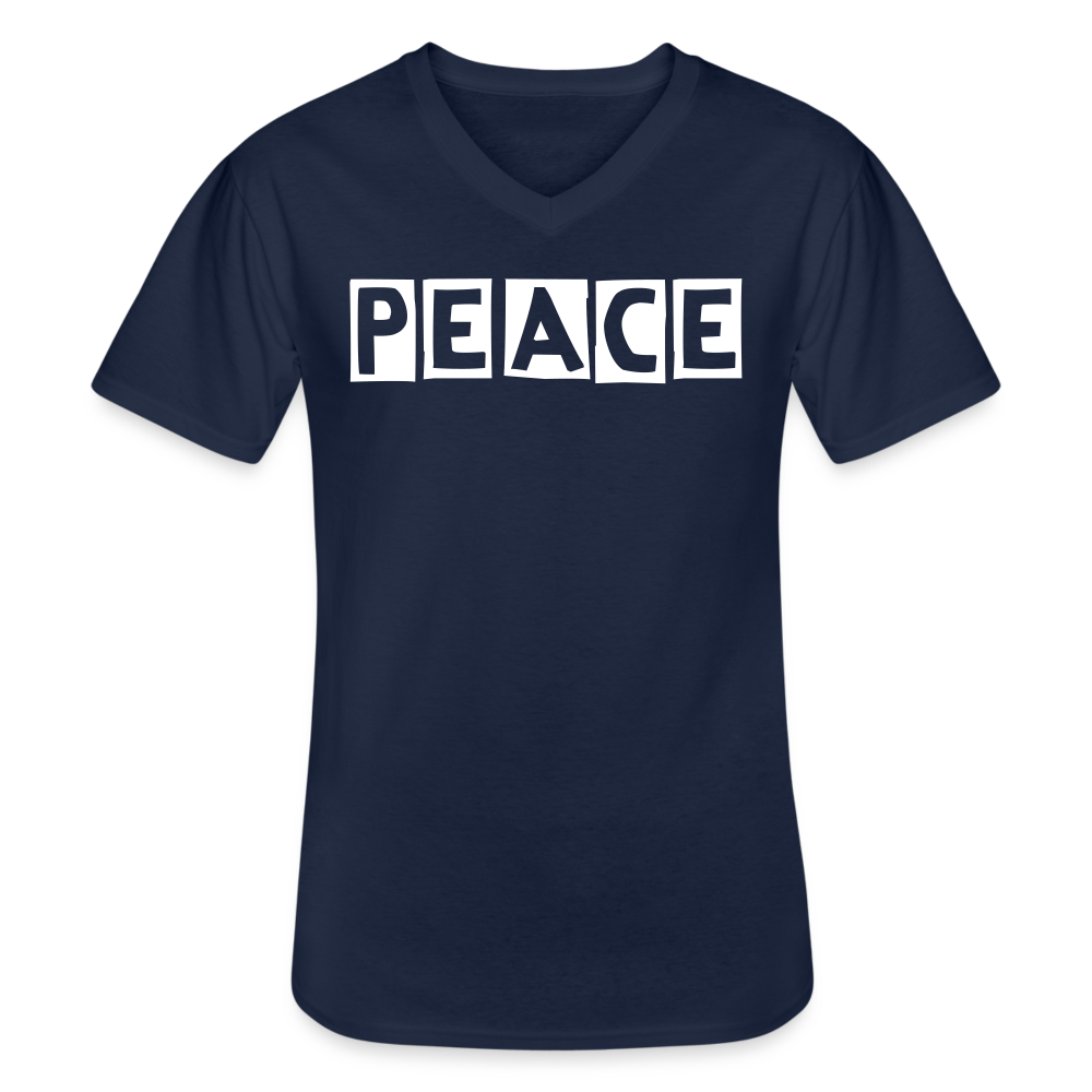 PEACE - Klassisches Männer-T-Shirt mit V-Ausschnitt - Navy